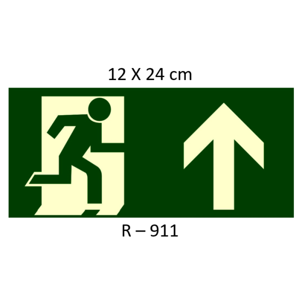 Placa Rota de Fuga Seta para Cima - 15 x 30 fotoluminescente  30 Horas