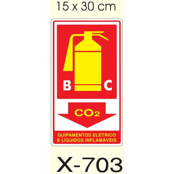 Placa Extintor BC  CO² 15x30 cm fotoluminescente 30 Horas